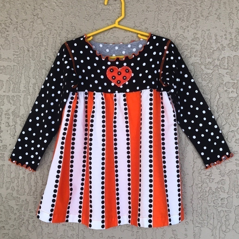 Daisy Jayne Polka Dot Stripe Heart Top Dress Orange Black Girls 6